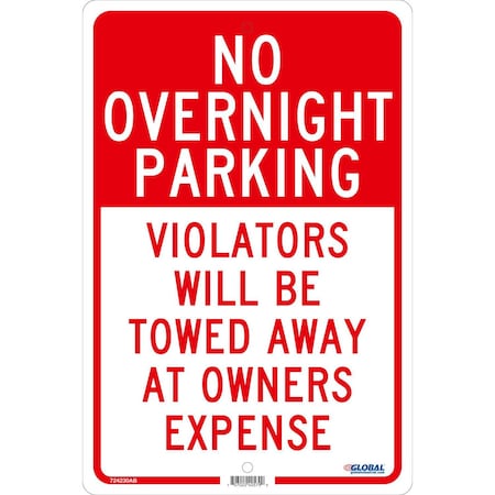 Global Industrial No Overnight Parking Violators Will Be Towed, 18x12, .063 Aluminum 724230AB